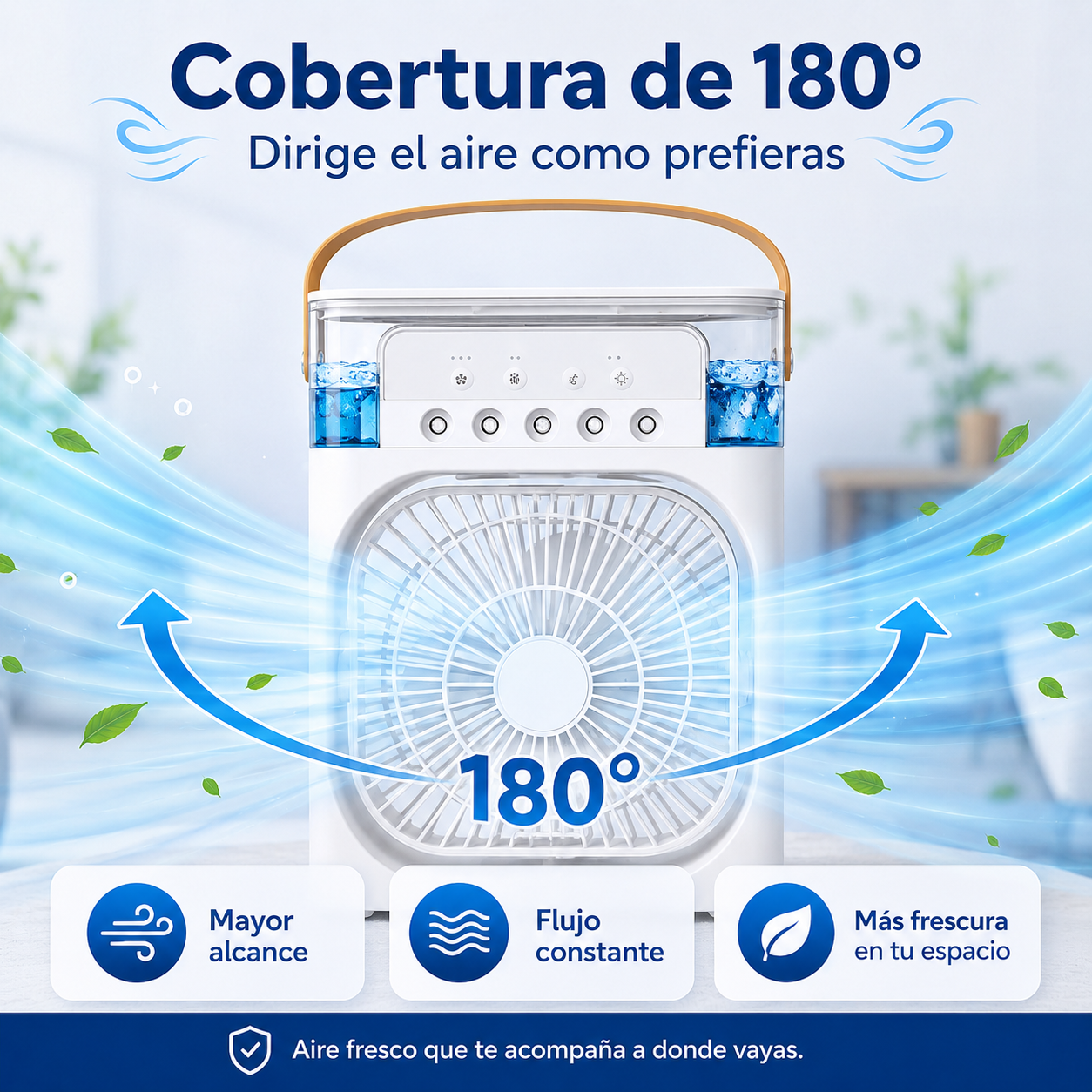 Mini Ventilador Portátil 3 en 1 con Humidificador, Luz LED y Conexión USB