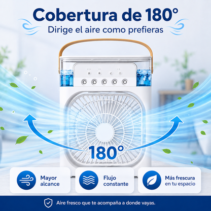 Mini Ventilador Portátil 3 en 1 con Humidificador, Luz LED y Conexión USB