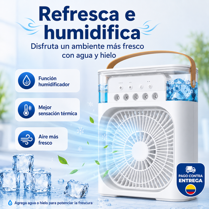 Mini Ventilador Portátil 3 en 1 con Humidificador, Luz LED y Conexión USB